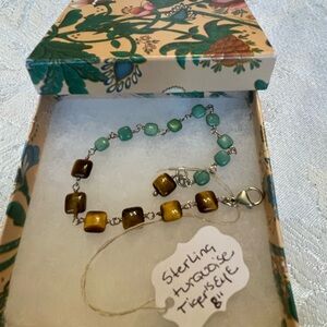 Sterling Silver Turquoise and Tiger's Eye Beaded Bracelet. 8”.